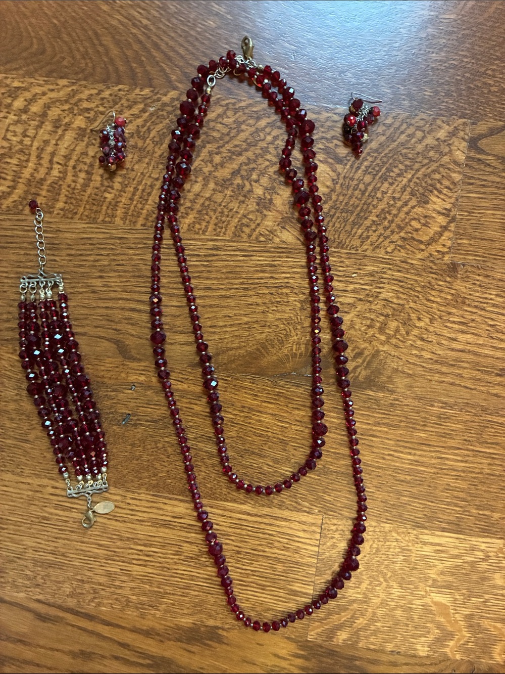 White House Black Market Deep Red Faceted Bead Necklace Set